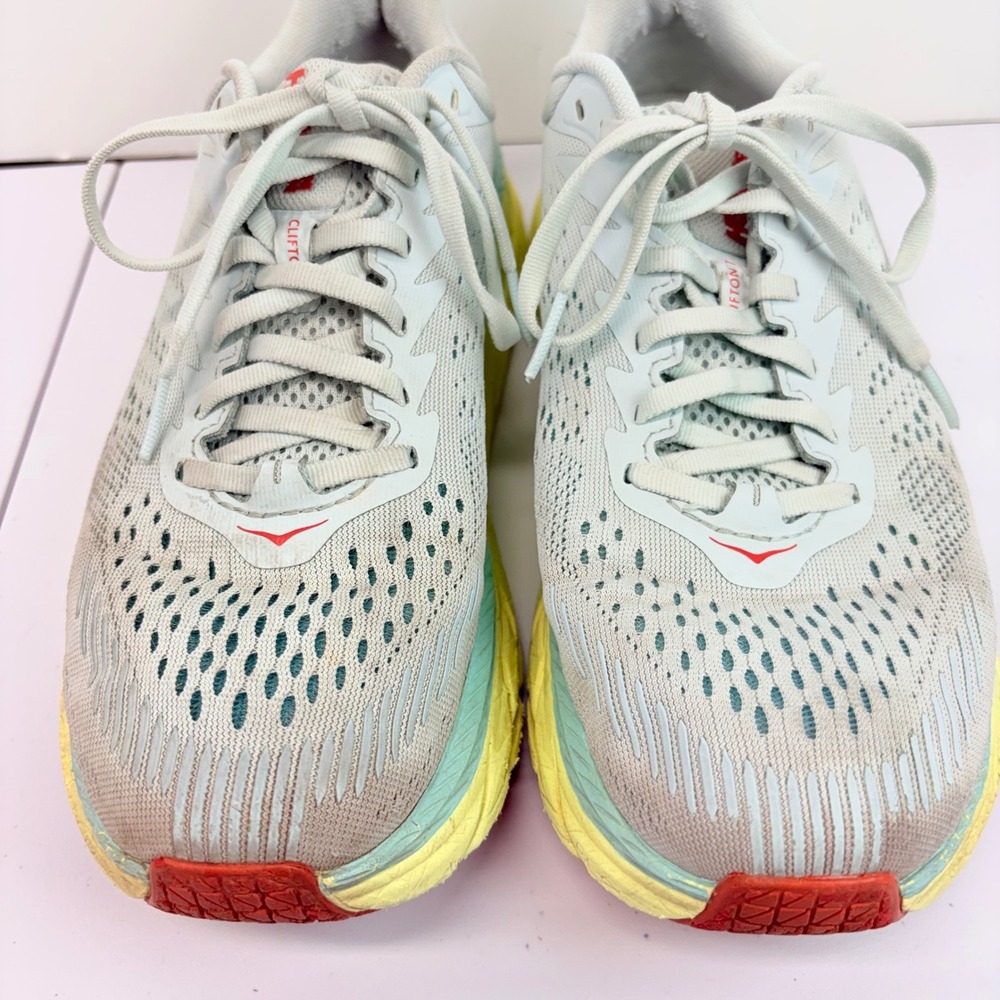 Hoka Clifton 7 Womens 8.5 Morning Mist Hot Coral Running Shoes - Picture 2 of 9